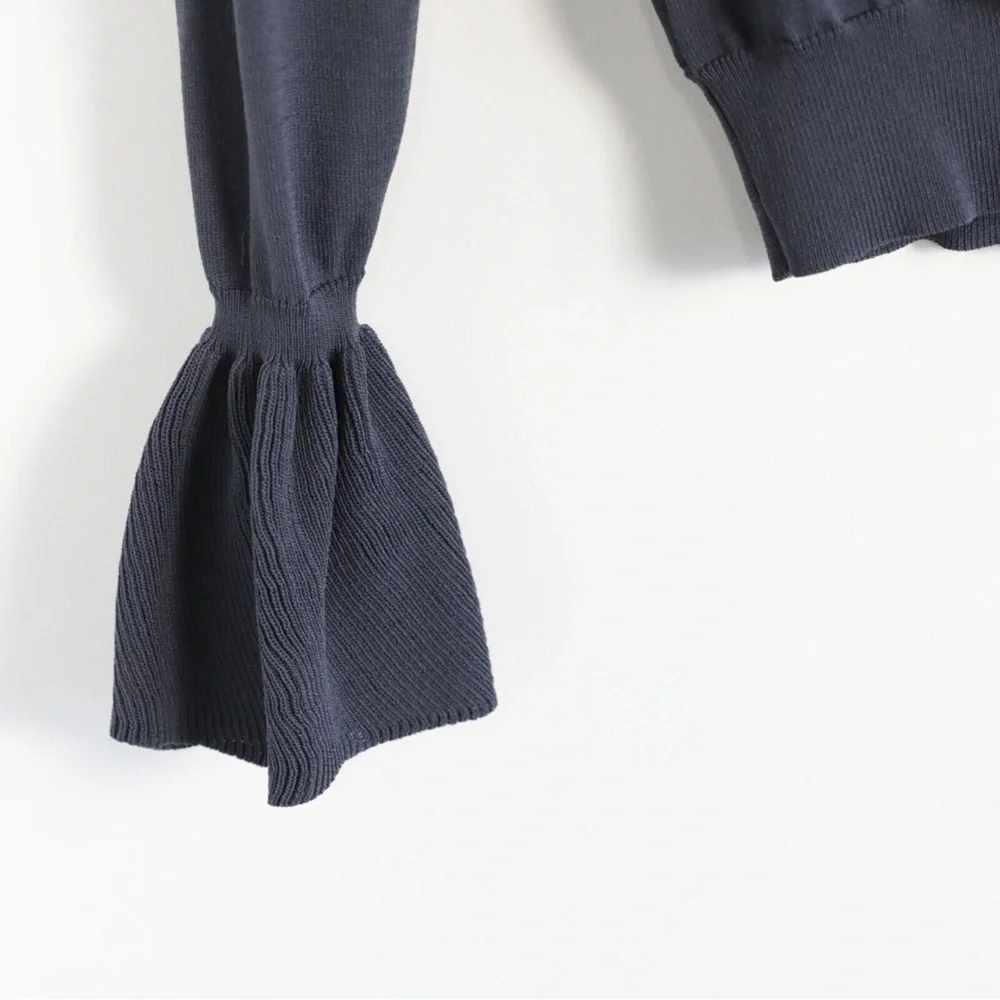 Leith Nordstrom top asphalt gray charcoal knit stretch thin sweater cropped - Picture 5 of 5